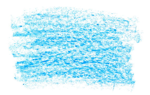 Photo grunge blue wax pastel crayon spot isolated on white, texture  