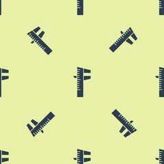 Blue Calliper or caliper and scale icon isolated seamless pattern on yellow background. Precision measuring tools. Vector