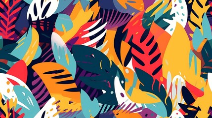 Abstract botanical tropical leaves and floral seamless pattern design. Generative AI