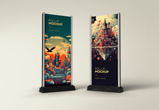 Dual Roll-Up Banner Display Mockup &ndash; Clean Vertical Layout for Bold Branding