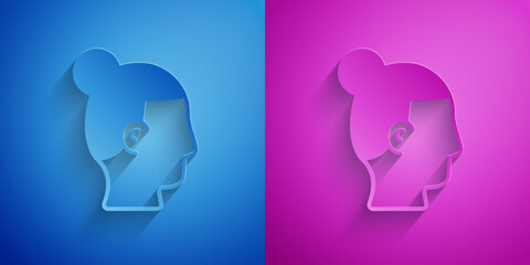 Paper cut Hairstyle for men icon isolated on blue and purple background. Paper art style. Vector