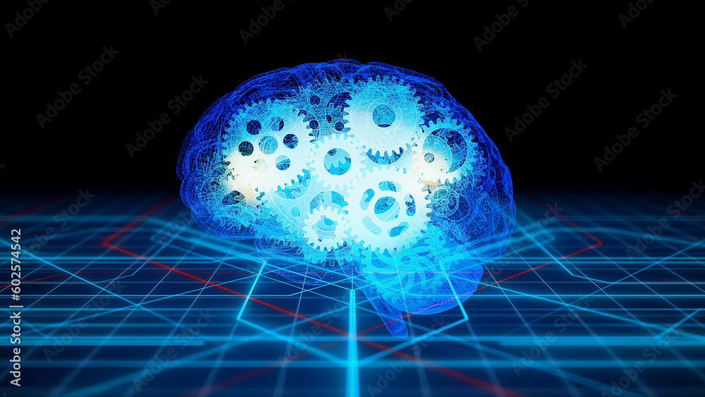 Poster AI (Artificial Intelligence) concept. Deep learning. Electronic circuit.