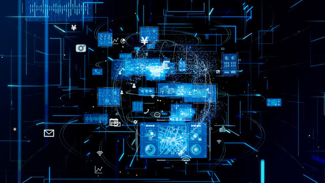 Electronic circuit in cyberspace. Digital transformation. Communication network.