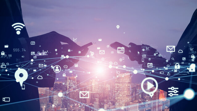 Mobile communication network concept. Social networking service. Cyber security.