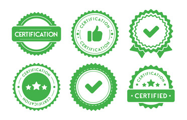 Certification and certified green stamp. Set of green certified badges - obrazy, fototapety, plakaty