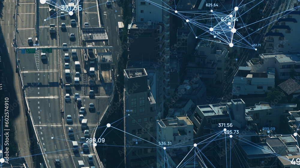 Aufkleber modern city and communication network concept. iot (internet of things). smart city. digital transfo