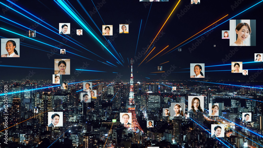 Poster business and technology concept. communication network. data analysis. management strategy. digital 