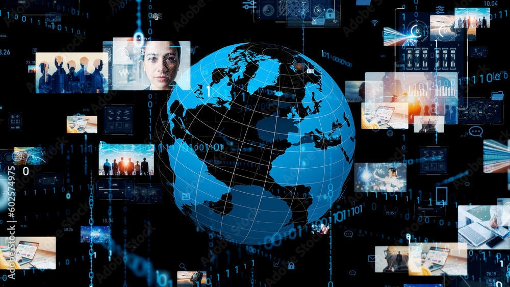 Poster Global communication network concept. Internet movie. Video distribution service. Streaming video. 