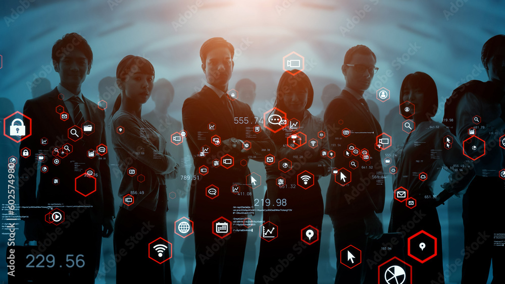 Aufkleber business and technology concept. communication network. data analysis. management strategy. digital 