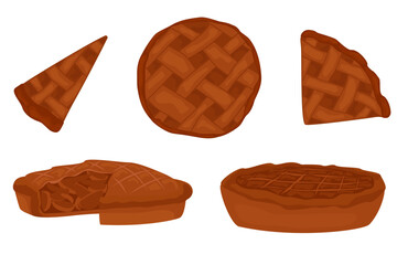Baked pies, pie slices, food, baking, apple pies, vector © Arniya