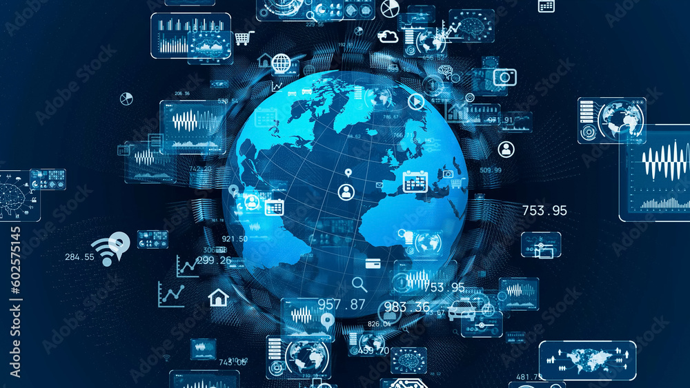 Poster Global communication network concept. Digital transformation.
