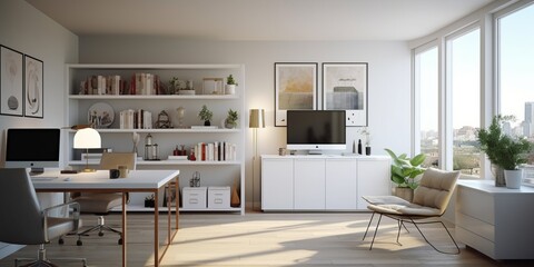 Naklejka na ściany i meble Modern Stylish Home Office Setup AI Generated