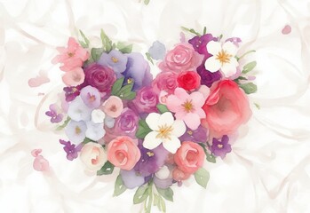 Delight in a Floral Heart Wedding Card and Valentine Watercolor Poster on a White Background. 