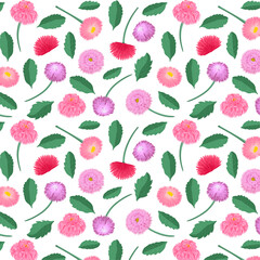 Seamless pattern with beautiful flowers, daisies, plants, vector  