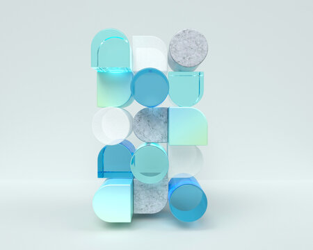 Rounded elements in balance - colored geometric shapes 3d illustration