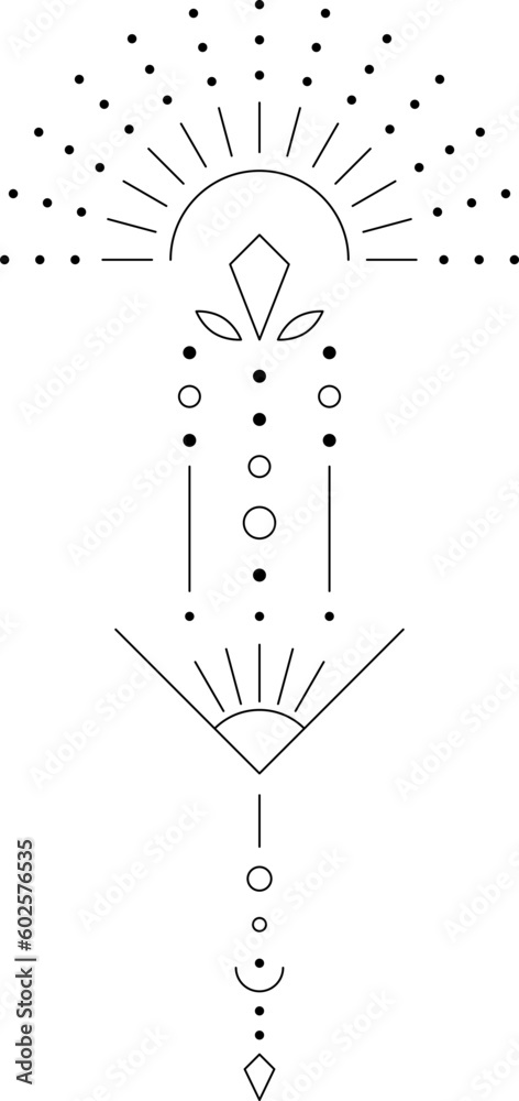 Wall mural abstract celestial line art. minimal boho linear symbols. celestial mystic element. vector line art 