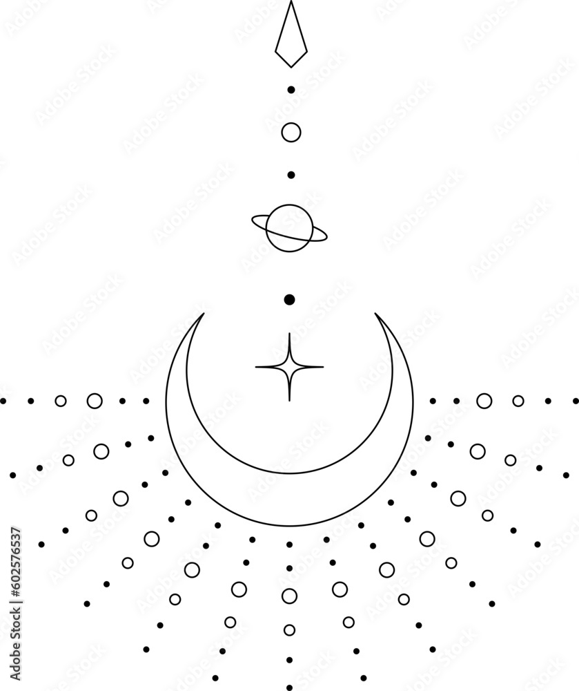Wall mural abstract celestial line art. minimal boho linear symbols. celestial mystic element. vector line art 