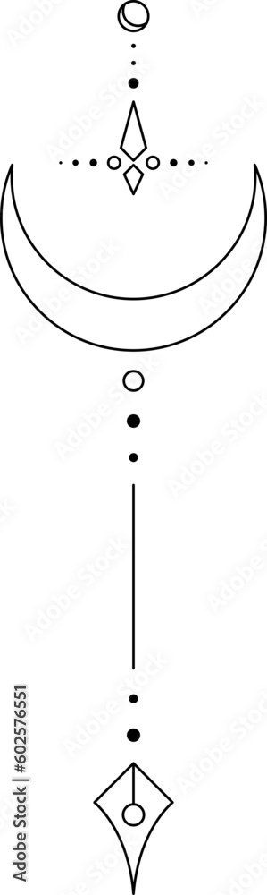 Wall mural abstract celestial line art. minimal boho linear symbols. celestial mystic element. vector line art 