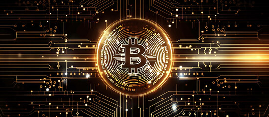 bitcoin golden coin with digital circuit lines background, generative ai tools 

 