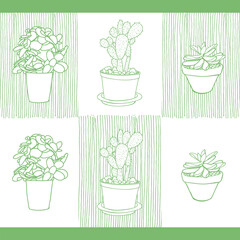 Cactus Plants Vector Free Seamless Pattern. In this set there are 4 color options. It will be useful for many designers. You can use it to design a corporate identity or your own website