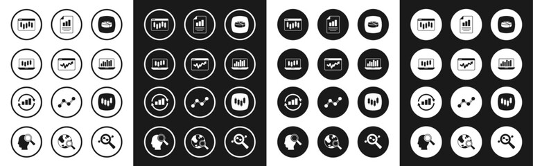 Set Pie chart infographic, Graph, Stocks market growth graphs, Browser with stocks, Laptop, Document, and icon. Vector