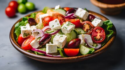 Greek salad of fresh vegetables on a plate