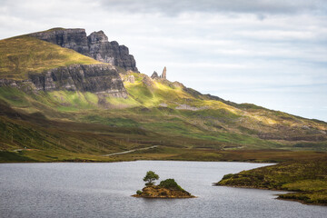 Loch Leathan and the Old Man of Storr, Isle of Skye, Scotland