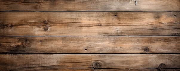 Naklejka premium Wide banner with copy space, texture of old boards detailed brushed oak wood as background with artistic design. AI generative