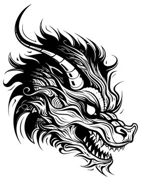 angry dragon head tattoo illustration, angry dragon head vector illustration, angry dragon head mascot logo illustration