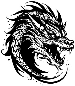 angry dragon head tattoo illustration, angry dragon head vector illustration, angry dragon head mascot logo illustration