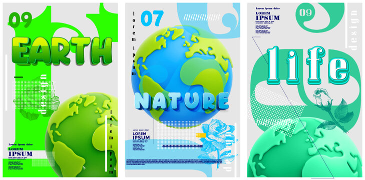 Happy Earth Day! Vector illustrations (drawn in gouache) of earth, globe, holding, nature and environmental protection for poster, banner or background