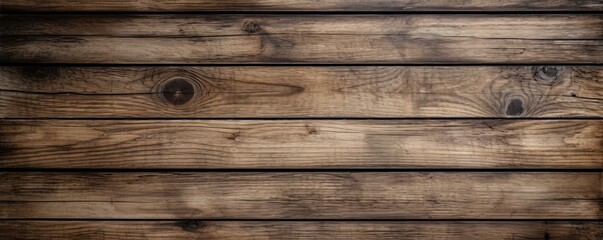 Fototapeta premium Wide banner with copy space, texture of old boards detailed brushed oak wood as background with artistic design. AI generative