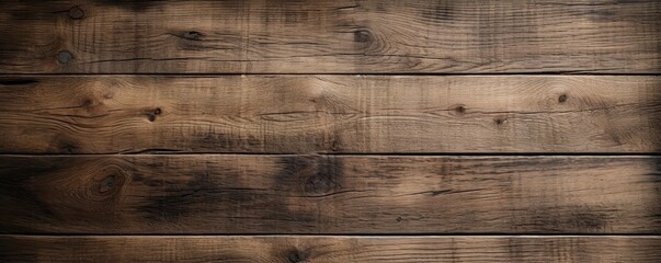 Naklejka premium Wide banner with copy space, texture of old boards detailed brushed oak wood as background with artistic design. AI generative