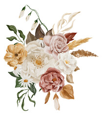 watercolour flower bouquet composition clipart wall art wedding circle poster invitation sunflower 