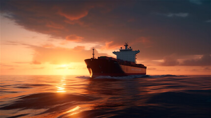 Obraz premium transport ship on the ocean in the sunset, gerenative AI