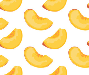 Juicy peach slices. Seamless pattern in vector. Summer fruits. Suitable for backgrounds and prints.