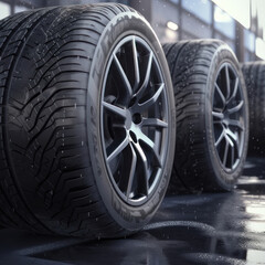 Tires on asphalt. AI generative.