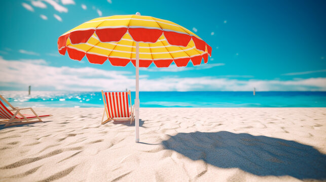Playa, tumbona y sombrilla