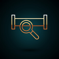 Gold line Industry metallic pipe icon isolated on dark blue background. Plumbing pipeline parts of different shapes. Vector