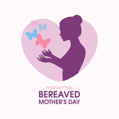International Bereaved Mother's Day vector illustration. Mother who have lost a child graphic design element. Hands with pink and blue butterflies icon vector. Miscarriage and pregnancy loss symbol