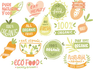 Set Collection Organic Fresh Food Label Illustration vector