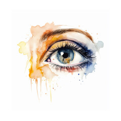 Illustration: watercolor sketch isolated female eye on a white background. Contemporary watercolor painting. Generative AI