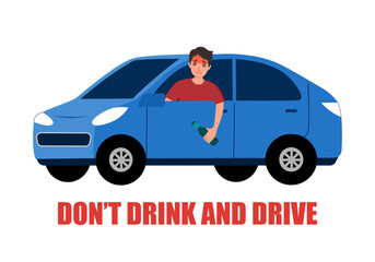 Don’t drink and drive concept vector illustration. Drunk driver in flat design on white background.