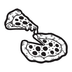 Doodle pizza slice illustration. Vector design hand drawn.