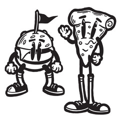 Doodle street food cartoon character. Retro poster vector illustration.