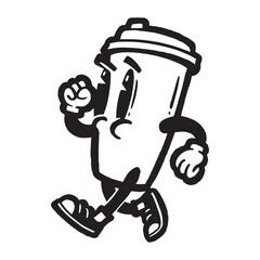 Doodle coffee drink cartoon character. Retro poster vector illustration.
