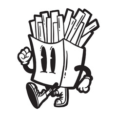 Doodle fries cartoon character. Retro poster vector illustration.