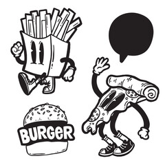 Doodle fast food cartoon character. Retro poster vector illustration.