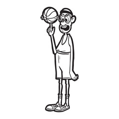 Doodle basketball cartoon character. Retro poster vector illustration.