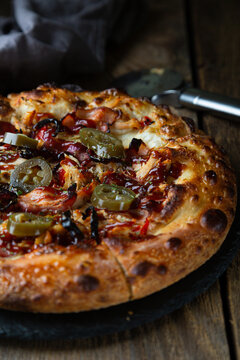 Pizza with barbecue sauce from the oven